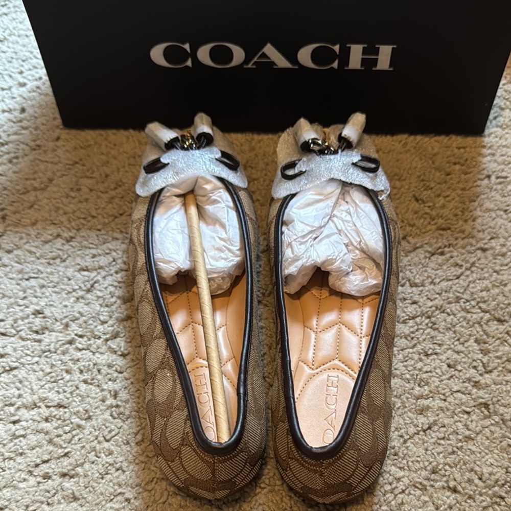 Coach Brown Flats with Bow Detail and Rounded Toe